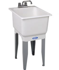 E. L. Mustee Mustee® UtilaTub® 18"W X 23.5"D White Plastic Floor-Mount Laundry/Utility Sink With Faucet