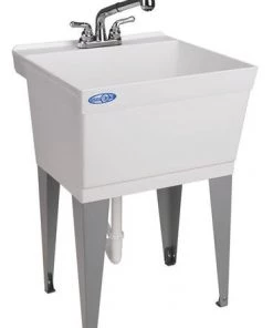 E. L. Mustee Mustee® UtilaTub® 23"W X 23.5"D White Thermoplastic Floor-Mount Laundry/Utility Sink With Faucet