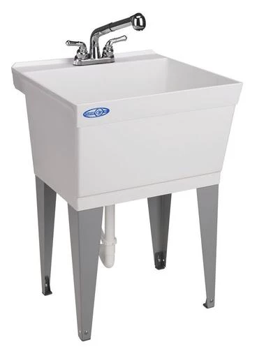 E. L. Mustee Mustee® UtilaTub® 23"W X 23.5"D White Thermoplastic Floor-Mount Laundry/Utility Sink With Faucet 3 E. L. Mustee Mustee® UtilaTub® 23"W X 23.5"D White Thermoplastic Floor-Mount Laundry/Utility Sink With Faucet