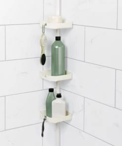 Zenna Home® White Corner Tension Pole Shower Caddy -Zenna Home || Shutters By Design || Mustee Sales 2164WW ALT2