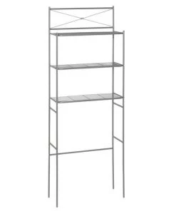 Zenna Home® Cross-Style 24"W X 65"H Satin Nickel Over-the-Toilet Storage Shelves
