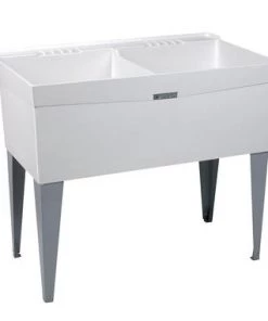E. L. Mustee Mustee® UtilaTwin® 40"W X 24"D White Fiberglass Floor-Mount Laundry/Utility Sink