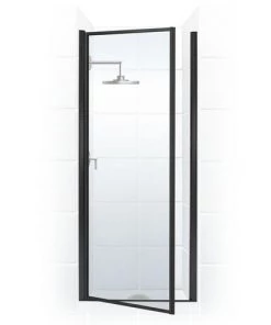 E. L. Mustee E.L. Mustee Stylemate 30-1/4"W X 65"H Black Bronze Framed Pivot Shower Door With Clear Glass
