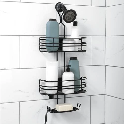 Zenna Home Matte Black Adjustable Shower Caddy 4 Zenna Home Matte Black Adjustable Shower Caddy - Image 2