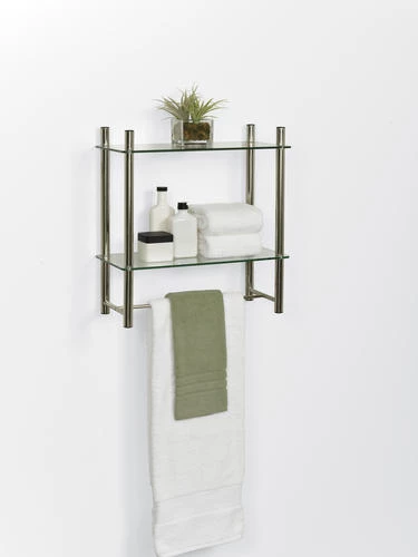 Zenna Home® 20" Brushed Nickel Glass Bathroom Shelf 4 Zenna Home® 20" Brushed Nickel Glass Bathroom Shelf - Image 2