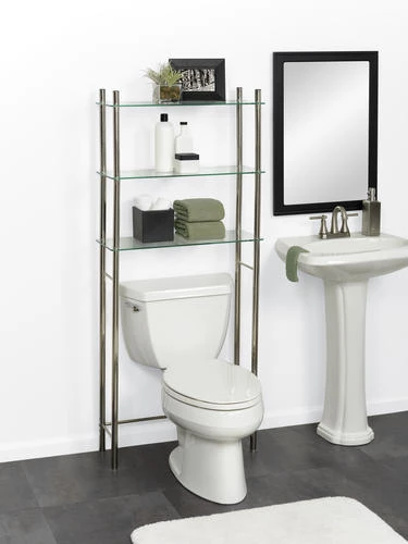 Zenna Home® Floating Glass 26"W X 60"H Brushed Nickel Over-the-Toilet Storage Shelves 4 Zenna Home® Floating Glass 26"W X 60"H Brushed Nickel Over-the-Toilet Storage Shelves - Image 2