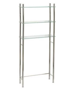 Zenna Home® Floating Glass 26"W X 60"H Brushed Nickel Over-the-Toilet Storage Shelves