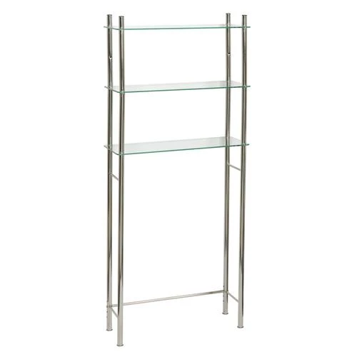 Zenna Home® Floating Glass 26"W X 60"H Brushed Nickel Over-the-Toilet Storage Shelves 3 Zenna Home® Floating Glass 26"W X 60"H Brushed Nickel Over-the-Toilet Storage Shelves