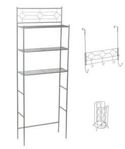 Zenna Home® Diamond Pearl 23"W X 9"D X 65"H Nickel 3-Piece Over-the Toilet Storage Shelves Set