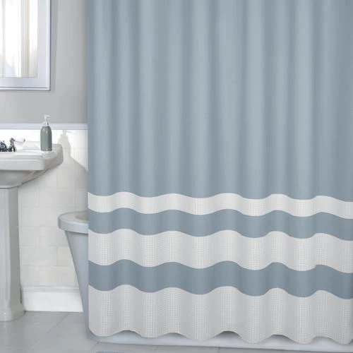 Zenna Home® Hotel Waffle Blue Stripe 70"W X 72"H Polyester Shower Curtain 3 Zenna Home® Hotel Waffle Blue Stripe 70"W X 72"H Polyester Shower Curtain