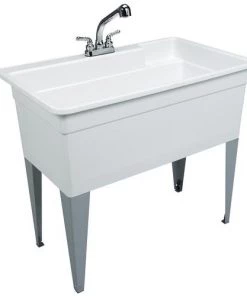 E. L. Mustee Mustee® UtilaTub® 40"W X 24"D White Polypropylene Floor-Mount Laundry/Utility Sink With Faucet