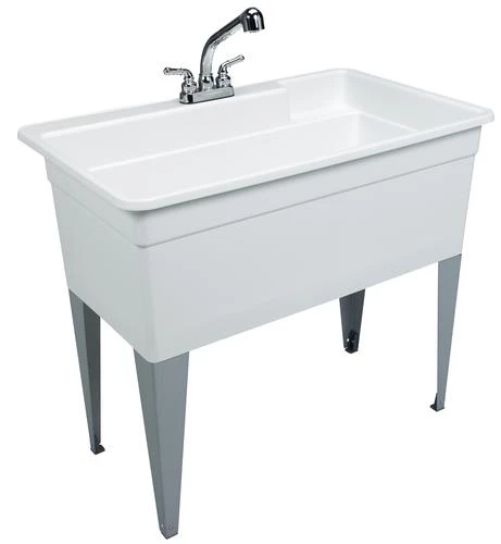 E. L. Mustee Mustee® UtilaTub® 40"W X 24"D White Polypropylene Floor-Mount Laundry/Utility Sink With Faucet 3 E. L. Mustee Mustee® UtilaTub® 40"W X 24"D White Polypropylene Floor-Mount Laundry/Utility Sink With Faucet