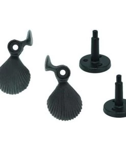 Shutters By Design Large Scallop Shell Post Mounted Cast Iron Tiebacks - 2 Pack