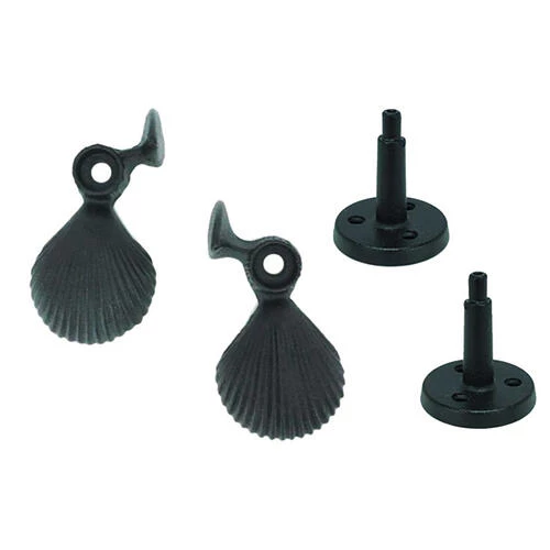 Shutters By Design Large Scallop Shell Post Mounted Cast Iron Tiebacks - 2 Pack 3 Shutters By Design Large Scallop Shell Post Mounted Cast Iron Tiebacks - 2 Pack