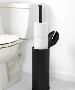 Zenna Home® Black Freestanding Toilet Paper Roll Reserve 9 Zenna Home® Black Freestanding Toilet Paper Roll Reserve -Zenna Home || Shutters By Design || Mustee Sales TP1ALBKL ALT3