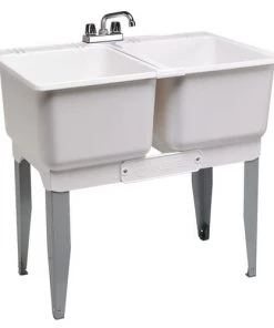 E. L. Mustee Mustee® UtilaTwin® 36"W X 23.5"D White Plastic Floor-Mount Laundry/Utility Sink With Faucet