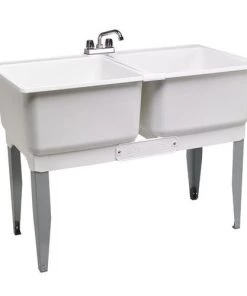 E. L. Mustee Mustee® UtilaTwin® 46"W X 25"D White Plastic Floor-Mount Laundry/Utility Sink With Faucet