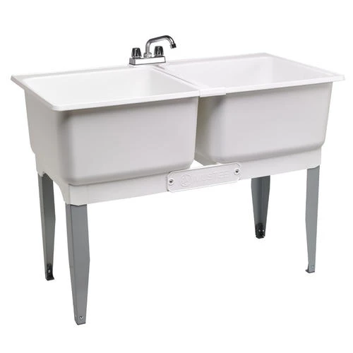 E. L. Mustee Mustee® UtilaTwin® 46"W X 25"D White Plastic Floor-Mount Laundry/Utility Sink With Faucet 3 E. L. Mustee Mustee® UtilaTwin® 46"W X 25"D White Plastic Floor-Mount Laundry/Utility Sink With Faucet