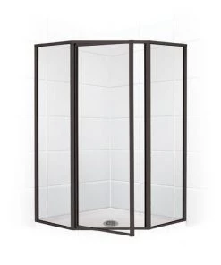 E. L. Mustee E.L. Mustee Stylemate 24.375" X 70" Black Bronze Framed Pivot Neo-Angle Shower Enclosure With Clear Glass